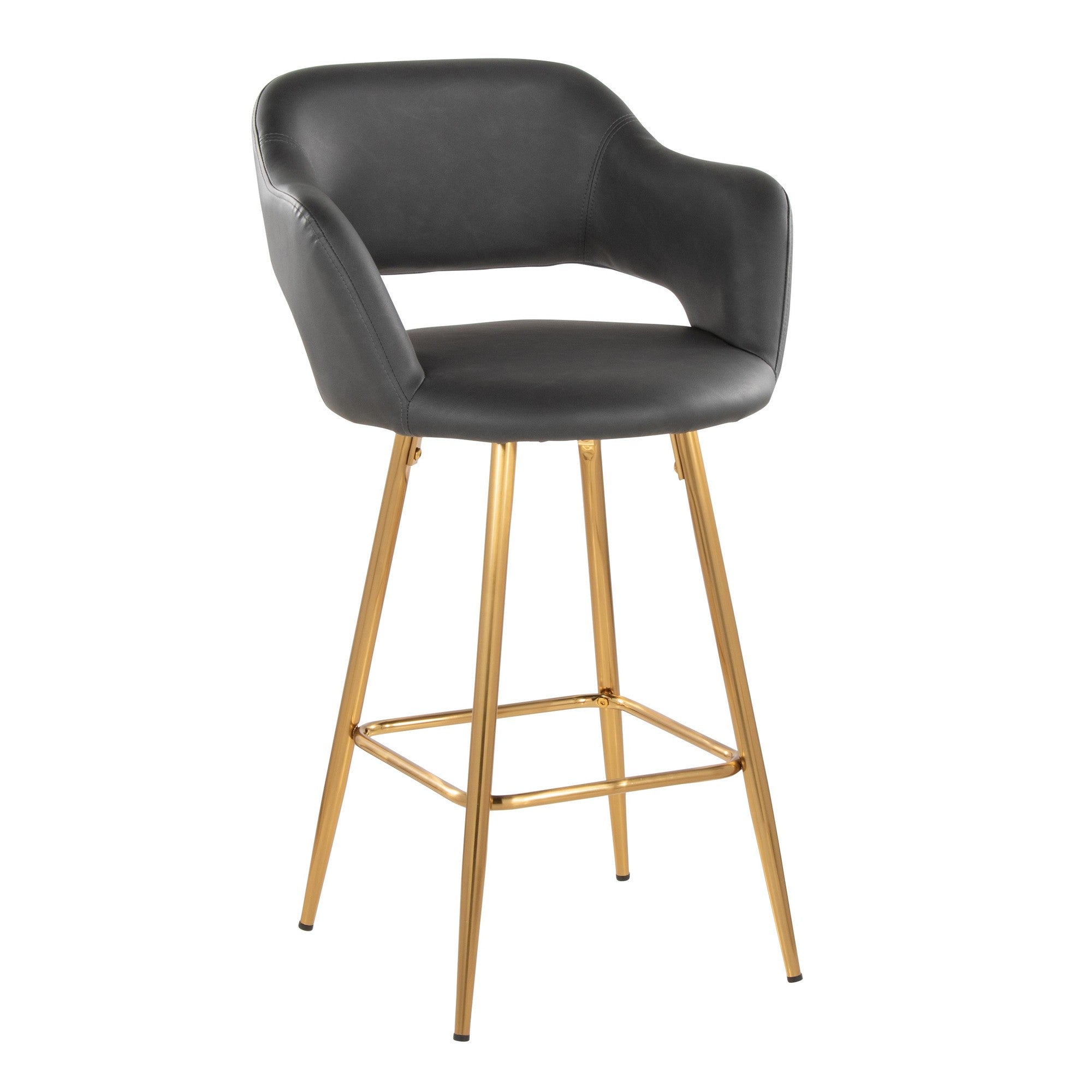 Margarite 26" Fixed-Height Counter Stool - Set of 2 - Gold Metal, Grey PU