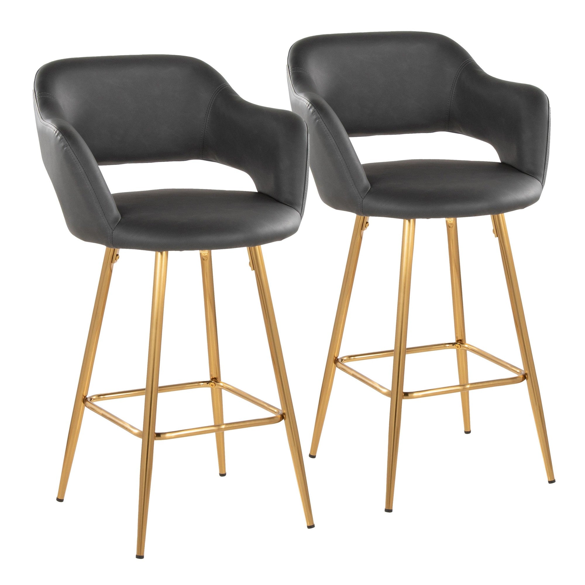 Margarite 26" Fixed-Height Counter Stool - Set of 2 - Gold Metal, Grey PU