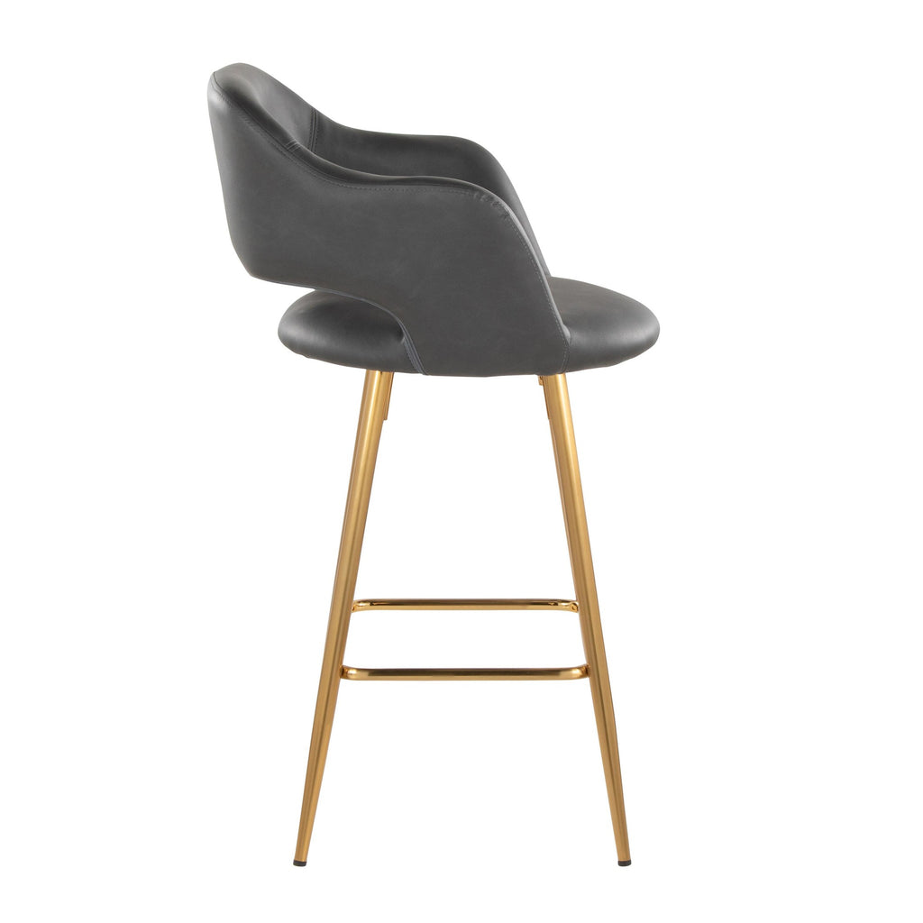 Margarite 26" Fixed-Height Counter Stool - Set of 2 - Gold Metal, Grey PU