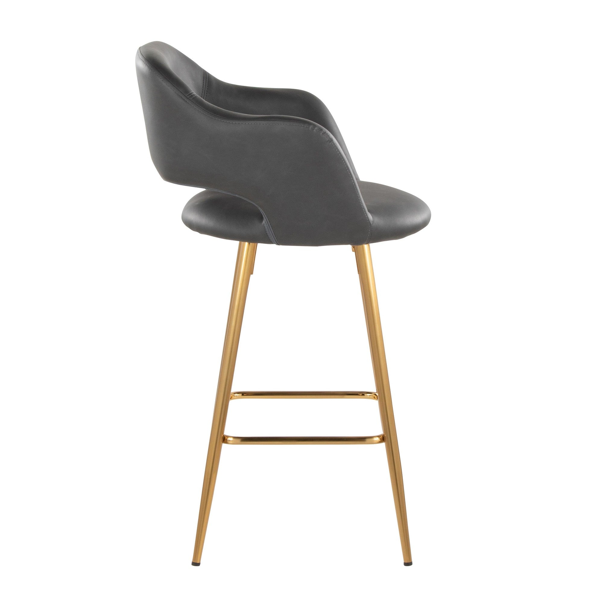Margarite 26" Fixed-Height Counter Stool - Set of 2 - Gold Metal, Grey PU