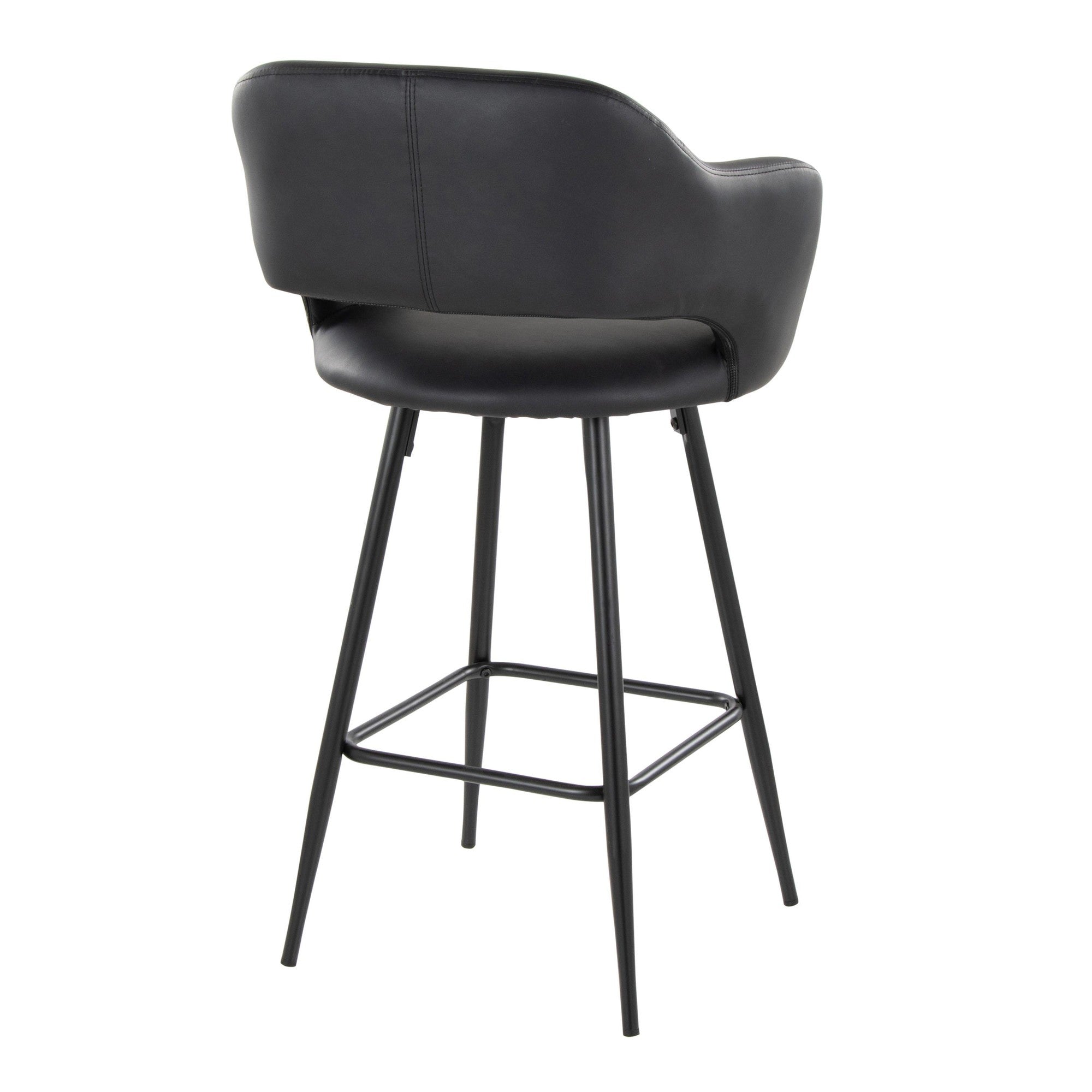 Margarite 26" Fixed-Height Counter Stool - Set of 2 - Black Metal, Black PU