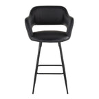 Margarite 26" Fixed-Height Counter Stool - Set of 2 - Black Metal, Black PU