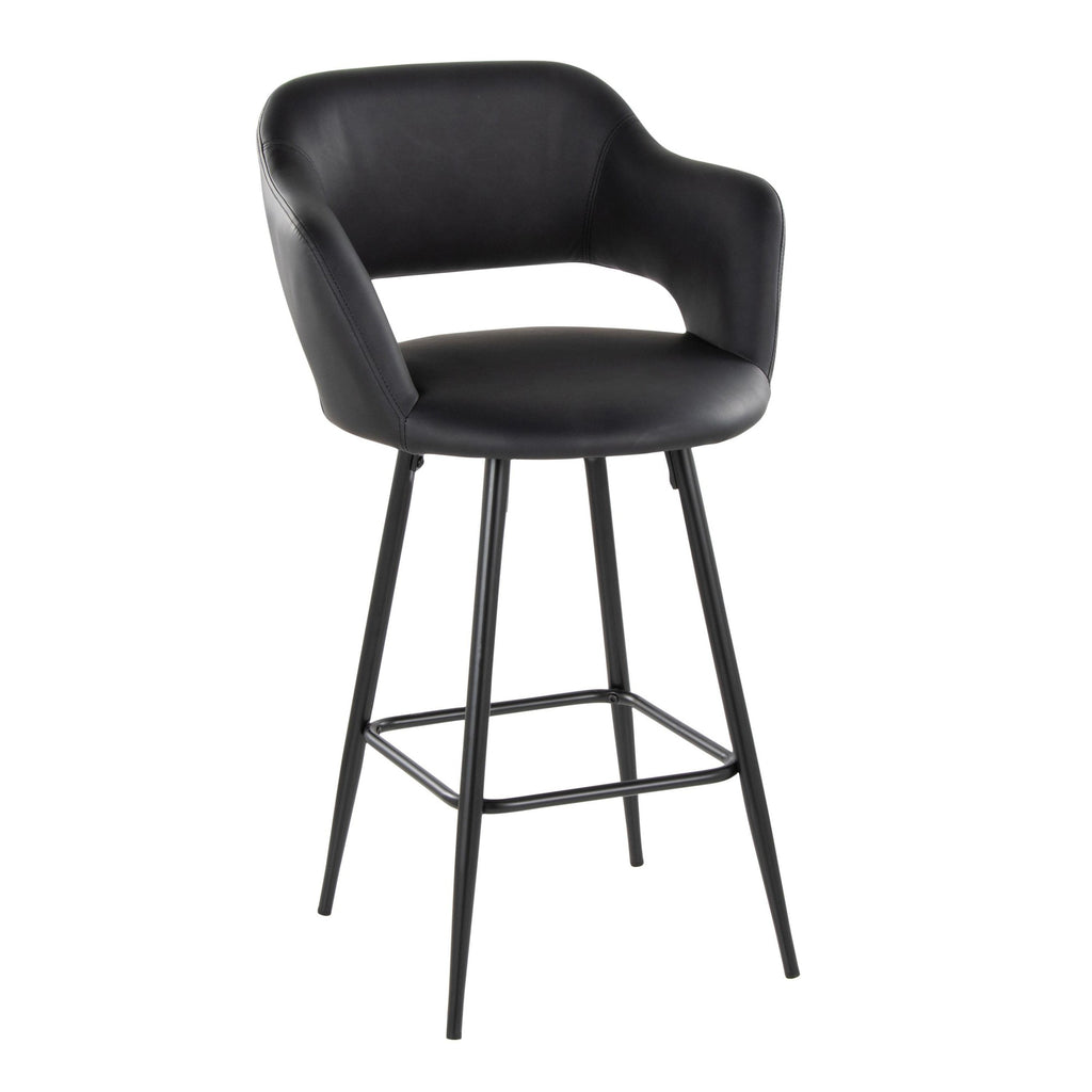 Margarite 26" Fixed-Height Counter Stool - Set of 2 - Black Metal, Black PU