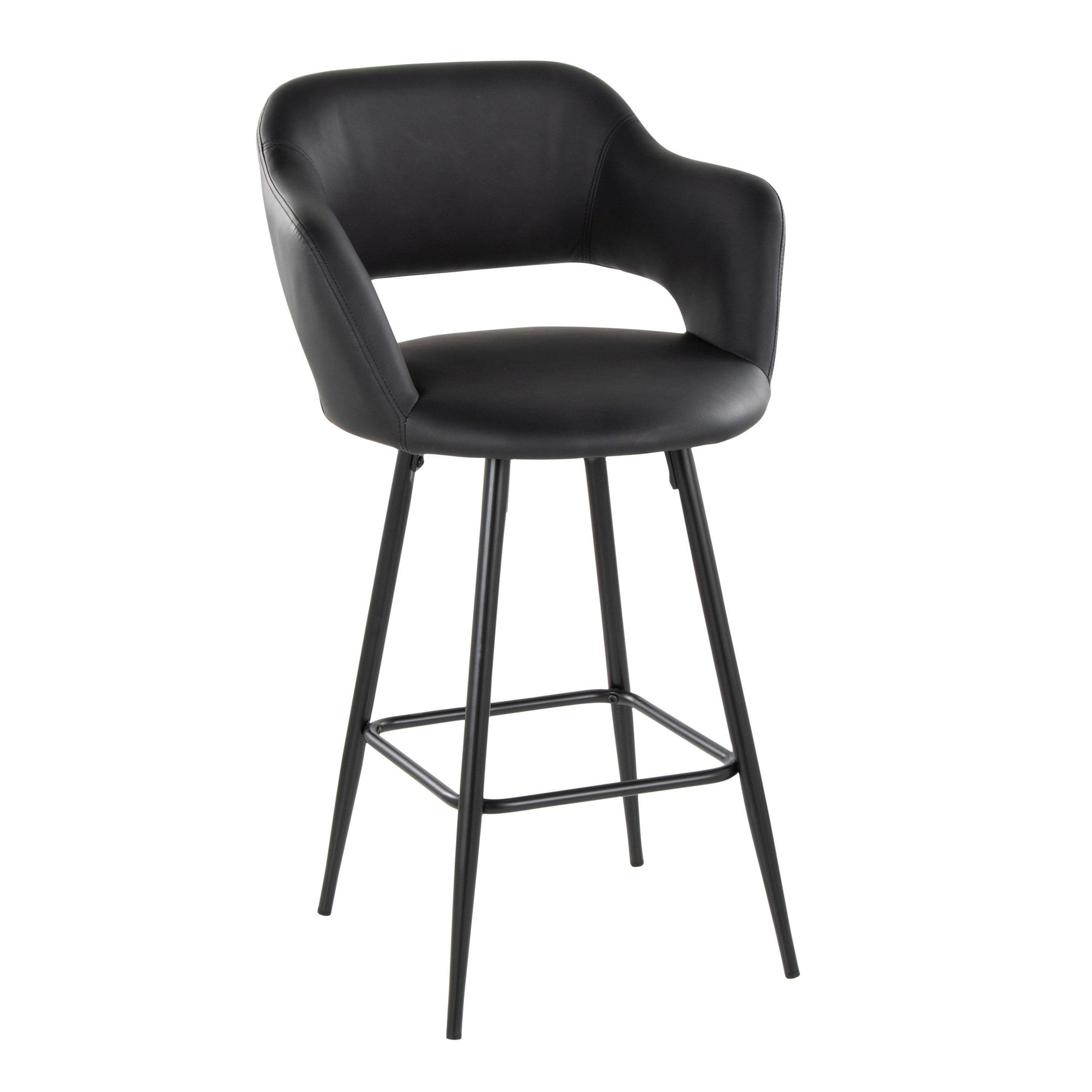 Margarite 26" Fixed-Height Counter Stool - Set of 2 - Black Metal, Black PU