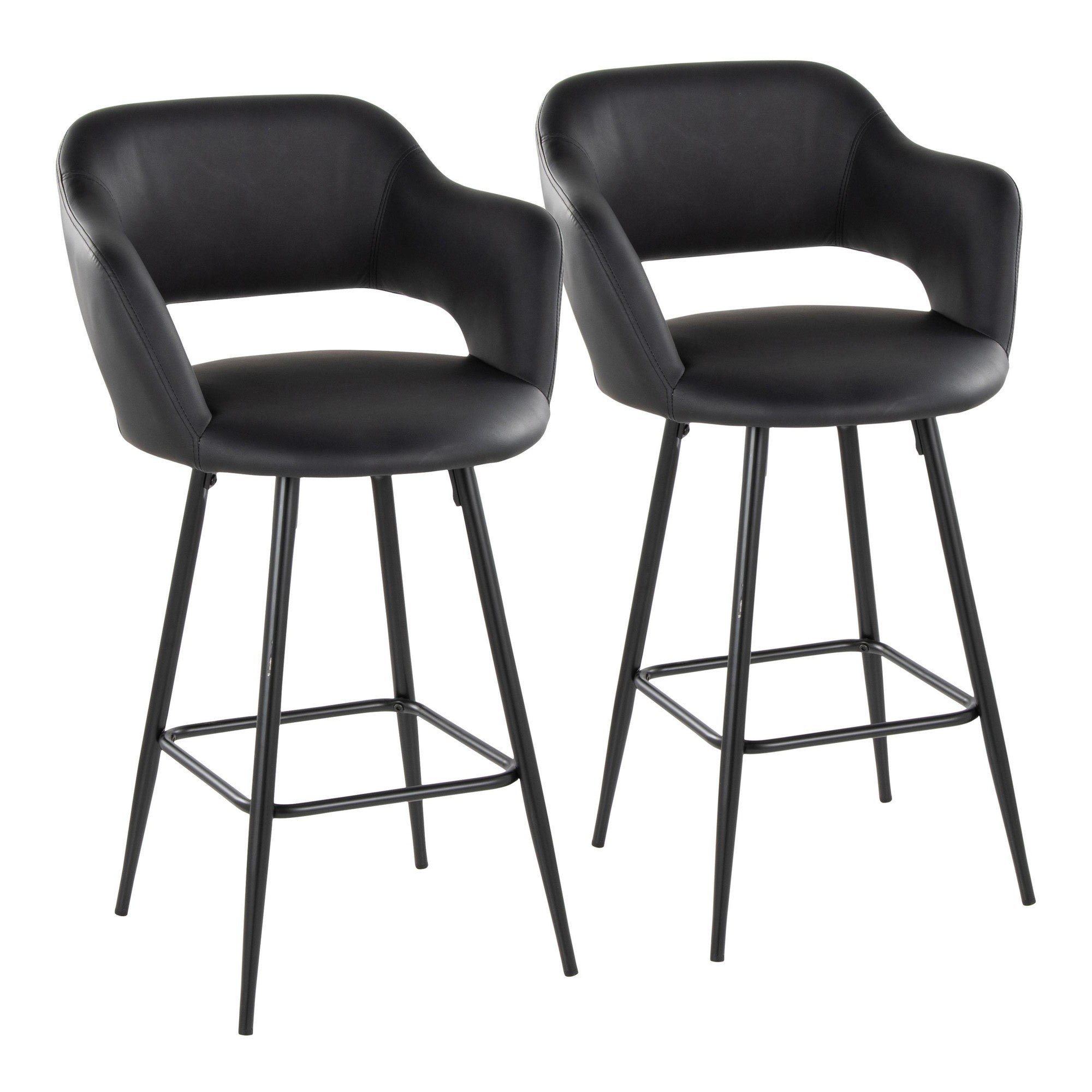 Margarite 26" Fixed-Height Counter Stool - Set of 2 - Black Metal, Black PU