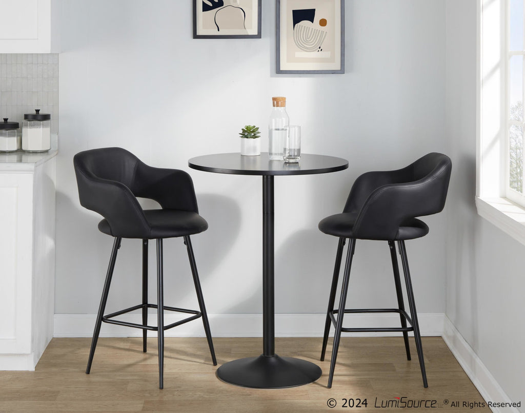 Margarite 26" Fixed-Height Counter Stool - Set of 2 - Black Metal, Black PU