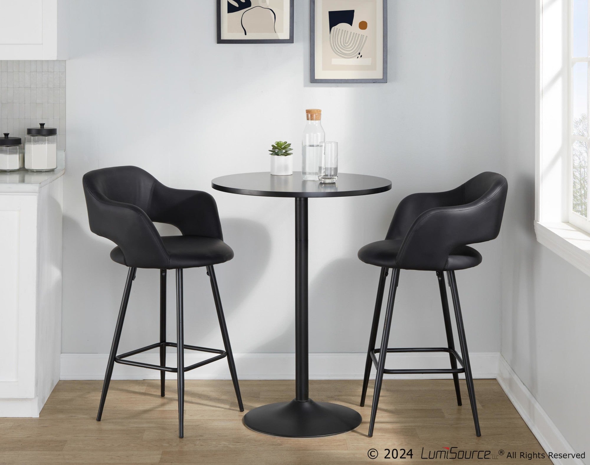 Margarite 26" Fixed-Height Counter Stool - Set of 2 - Black Metal, Black PU