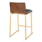 Mason Mara 26" Fixed-Height Counter Stool - Set of 2 - Gold Metal, Walnut Wood, Black PU