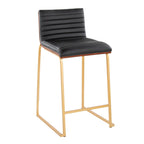 Mason Mara 26" Fixed-Height Counter Stool - Set of 2 - Gold Metal, Walnut Wood, Black PU