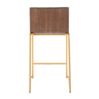 Mason Mara 26" Fixed-Height Counter Stool - Set of 2 - Gold Metal, Walnut Wood, Grey PU