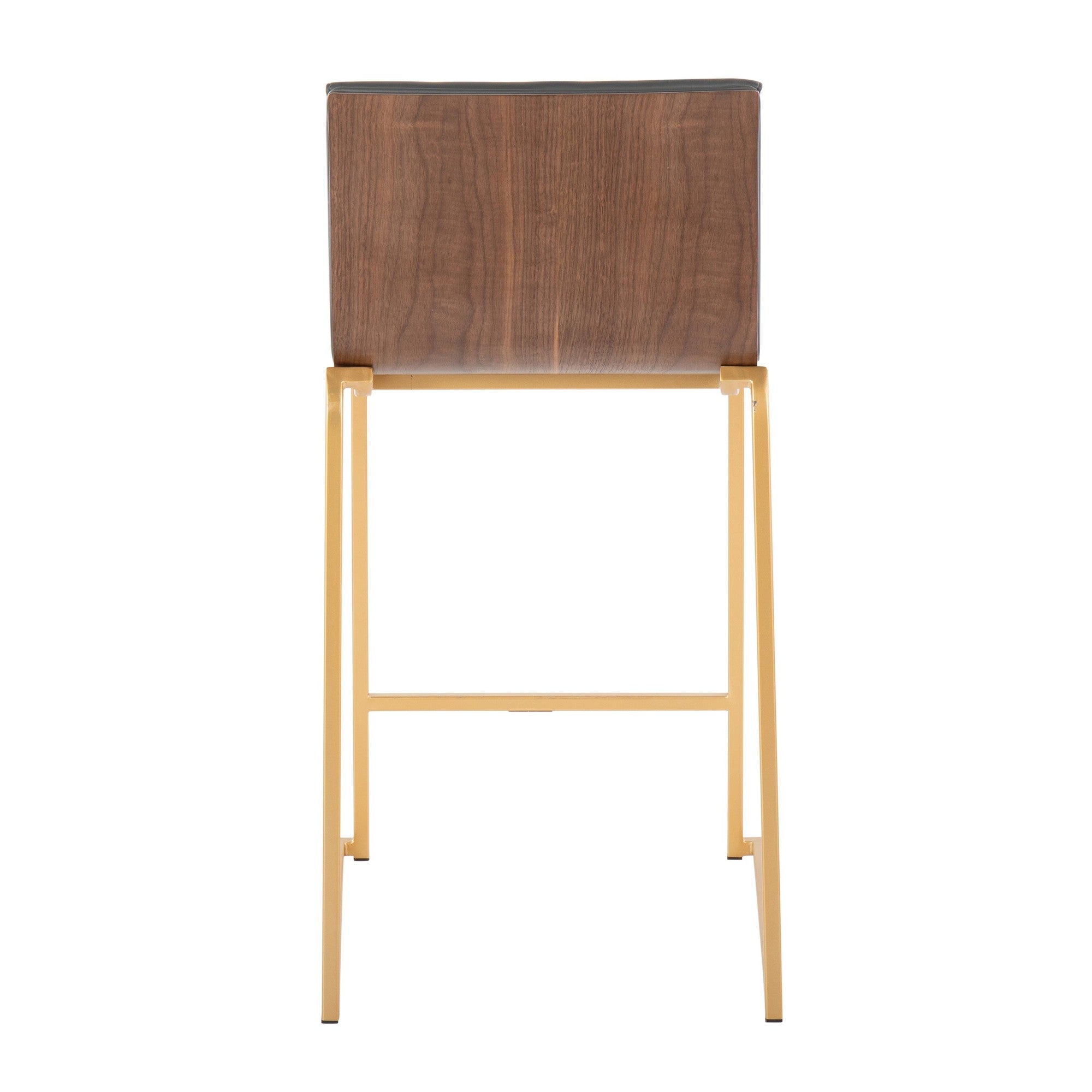 Mason Mara 26" Fixed-Height Counter Stool - Set of 2 - Gold Metal, Walnut Wood, Grey PU