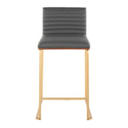 Mason Mara 26" Fixed-Height Counter Stool - Set of 2 - Gold Metal, Walnut Wood, Grey PU