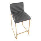 Mason Mara 26" Fixed-Height Counter Stool - Set of 2 - Gold Metal, Walnut Wood, Grey PU