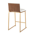 Mason Mara 26" Fixed-Height Counter Stool - Set of 2 - Gold Metal, Walnut Wood, White PU