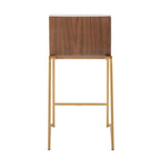 Mason Mara 26" Fixed-Height Counter Stool - Set of 2 - Gold Metal, Walnut Wood, White PU
