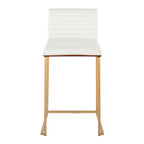 Mason Mara 26" Fixed-Height Counter Stool - Set of 2 - Gold Metal, Walnut Wood, White PU