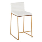 Mason Mara 26" Fixed-Height Counter Stool - Set of 2 - Gold Metal, Walnut Wood, White PU