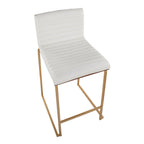 Mason Mara 26" Fixed-Height Counter Stool - Set of 2 - Gold Metal, Walnut Wood, White PU
