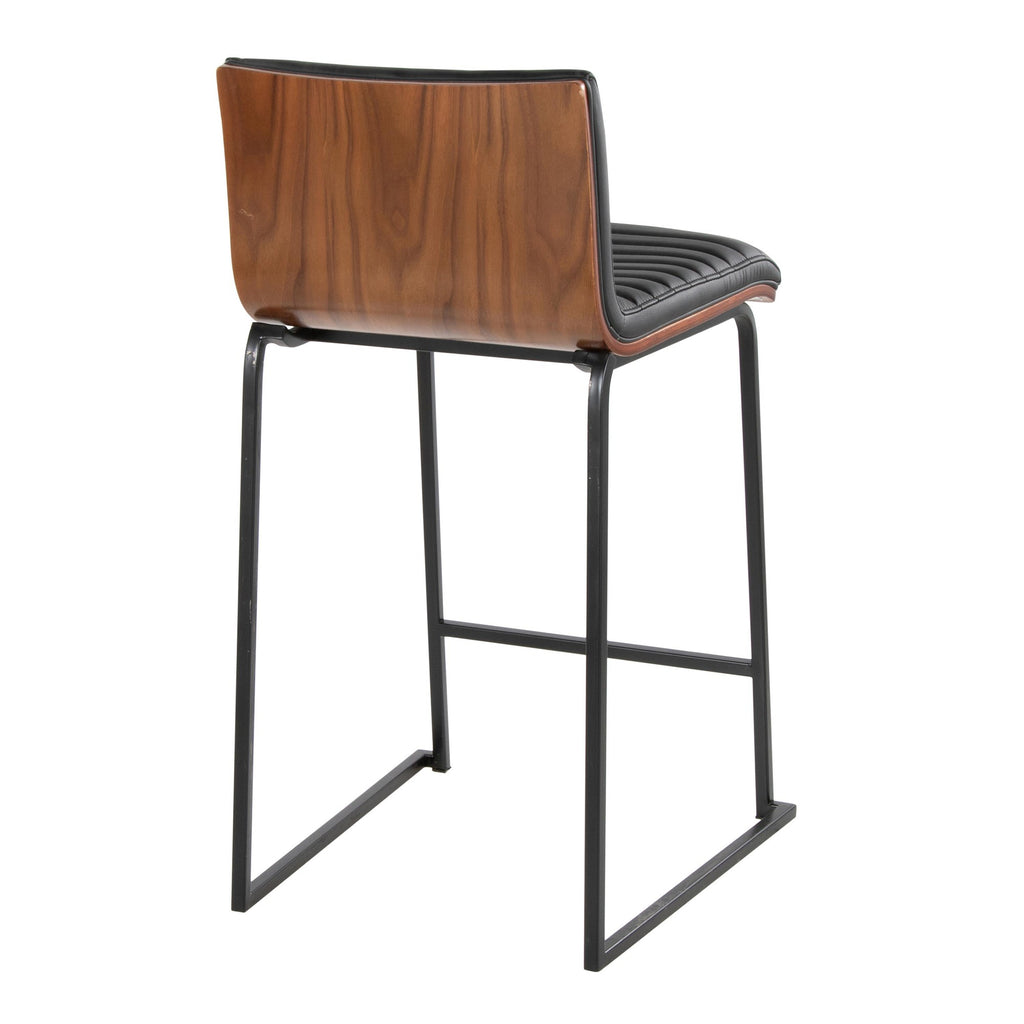 Mason Mara 26" Fixed-Height Counter Stool - Set of 2 - Black Metal, Walnut Wood, Black PU