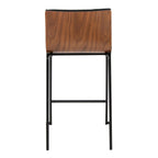 Mason Mara 26" Fixed-Height Counter Stool - Set of 2 - Black Metal, Walnut Wood, Black PU