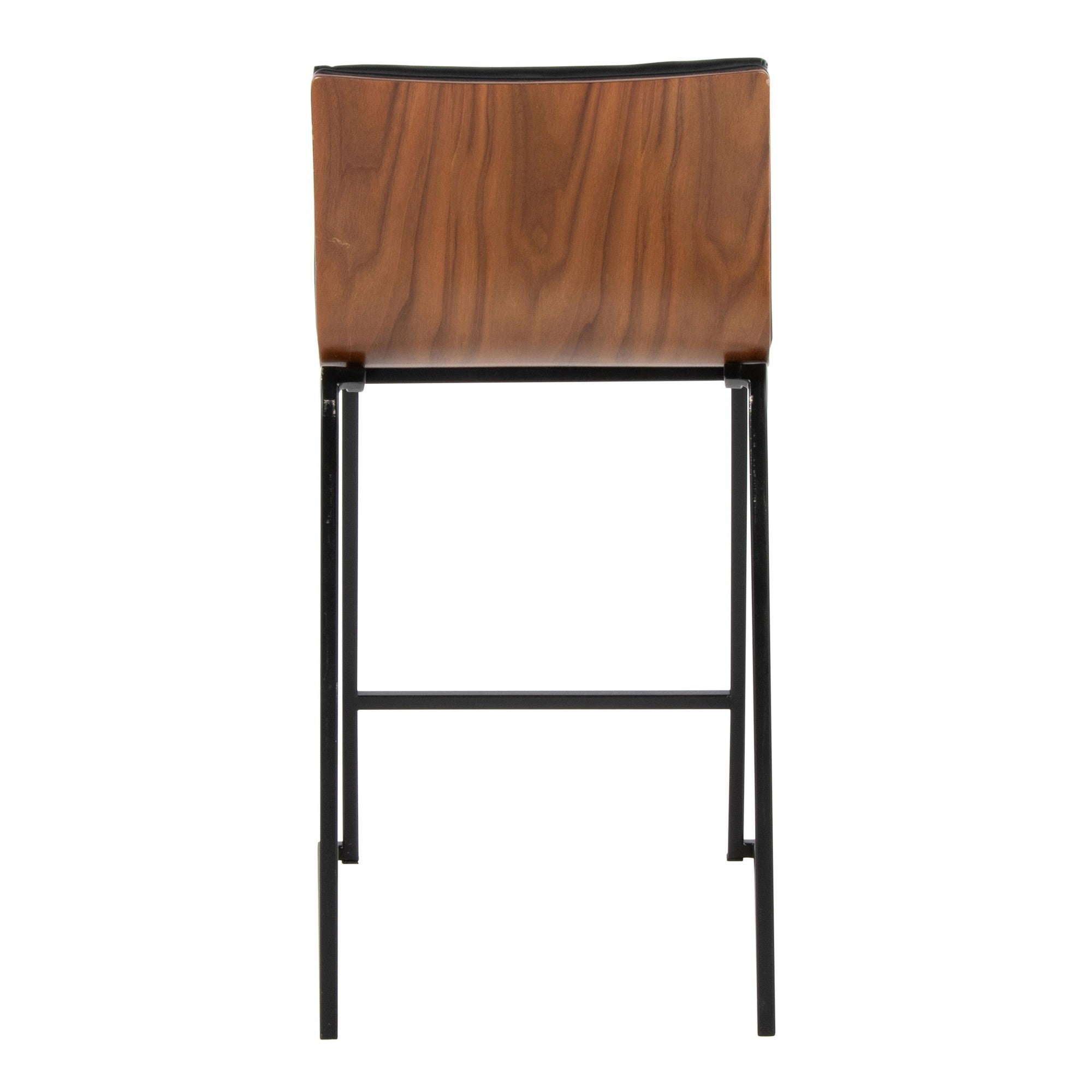 Mason Mara 26" Fixed-Height Counter Stool - Set of 2 - Black Metal, Walnut Wood, Black PU