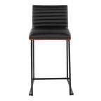 Mason Mara 26" Fixed-Height Counter Stool - Set of 2 - Black Metal, Walnut Wood, Black PU