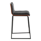 Mason Mara 26" Fixed-Height Counter Stool - Set of 2 - Black Metal, Walnut Wood, Black PU