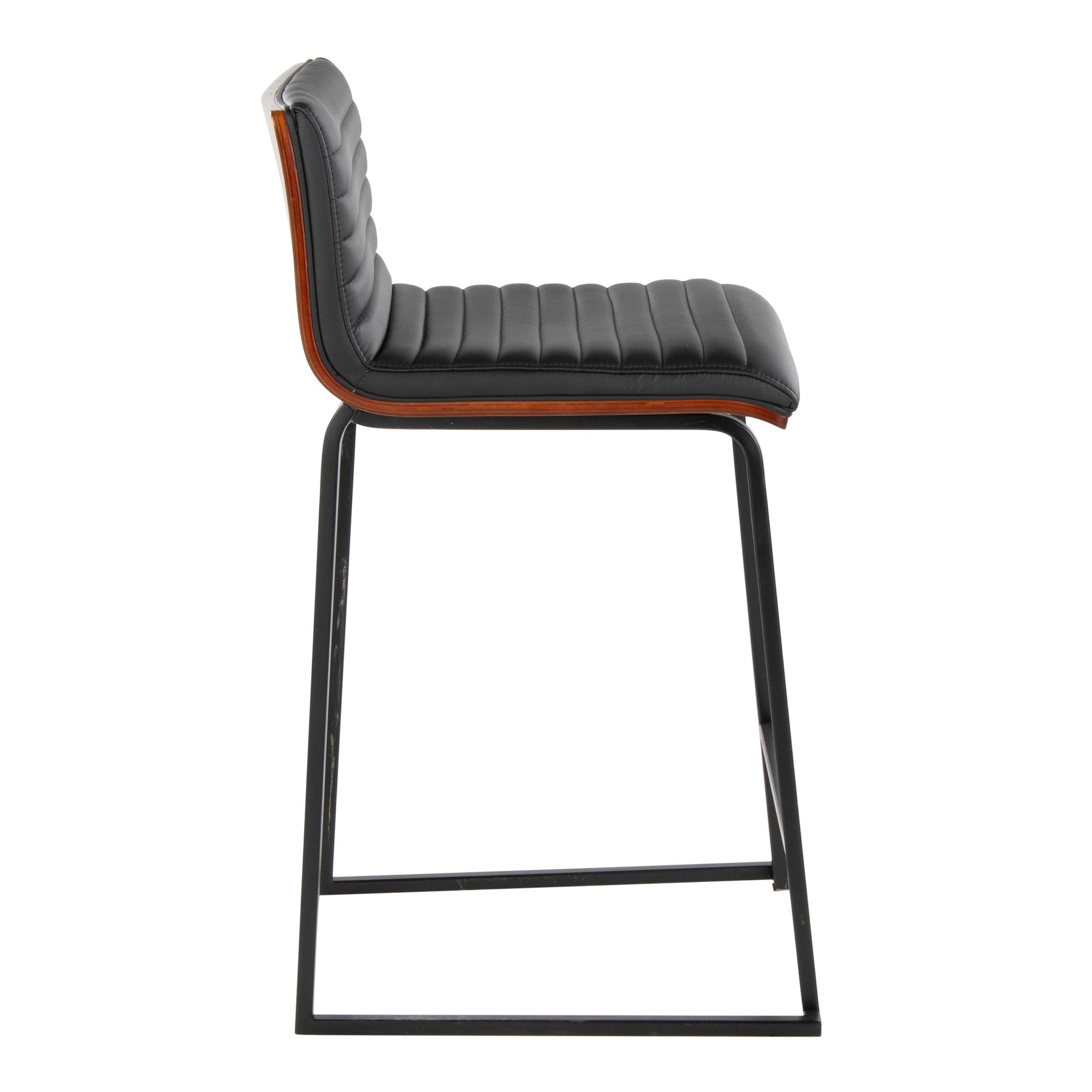 Mason Mara 26" Fixed-Height Counter Stool - Set of 2 - Black Metal, Walnut Wood, Black PU