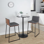 Mason Mara 26" Fixed-Height Counter Stool - Set of 2 - Black Metal, Walnut Wood, Grey PU