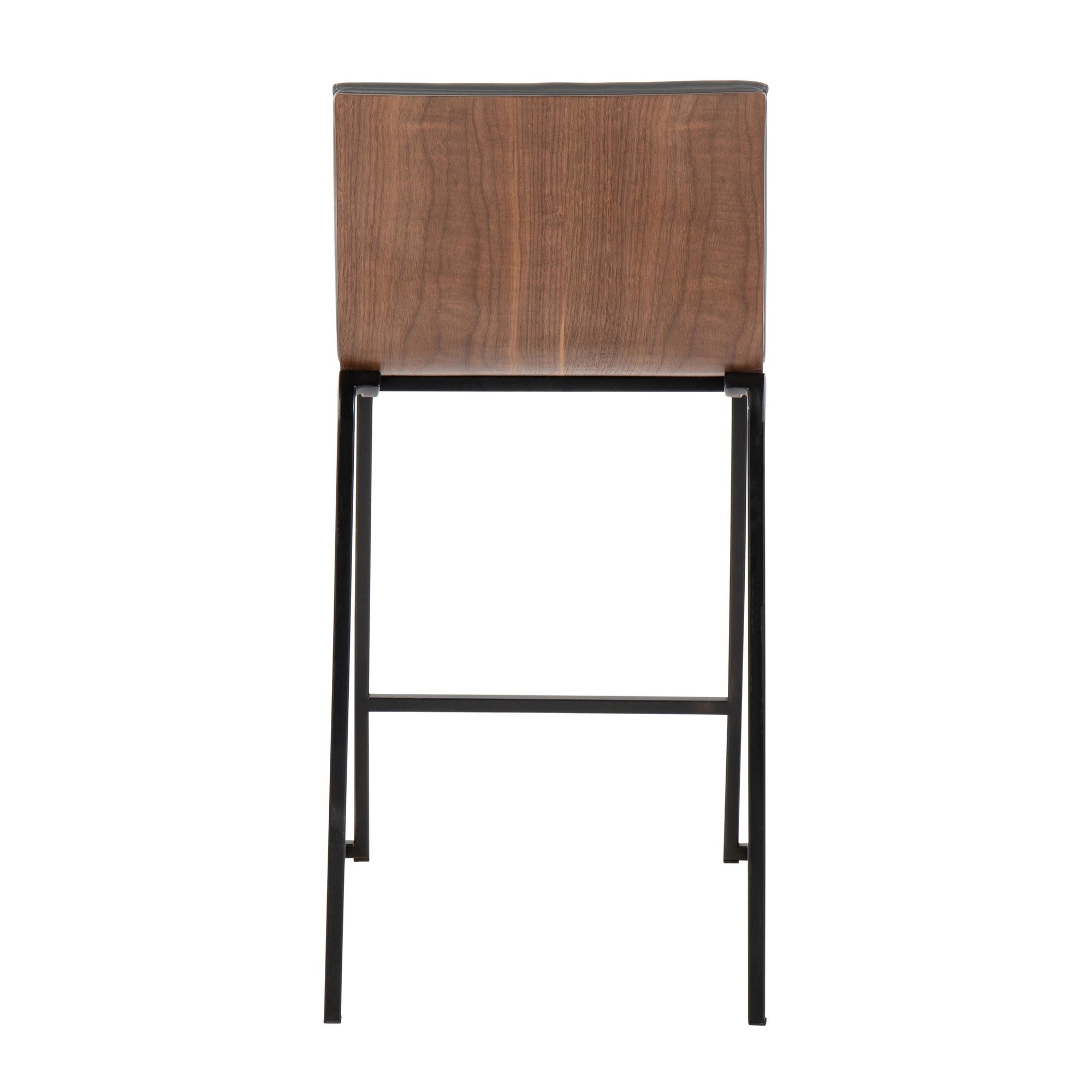 Mason Mara 26" Fixed-Height Counter Stool - Set of 2 - Black Metal, Walnut Wood, Grey PU