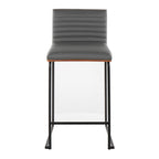 Mason Mara 26" Fixed-Height Counter Stool - Set of 2 - Black Metal, Walnut Wood, Grey PU