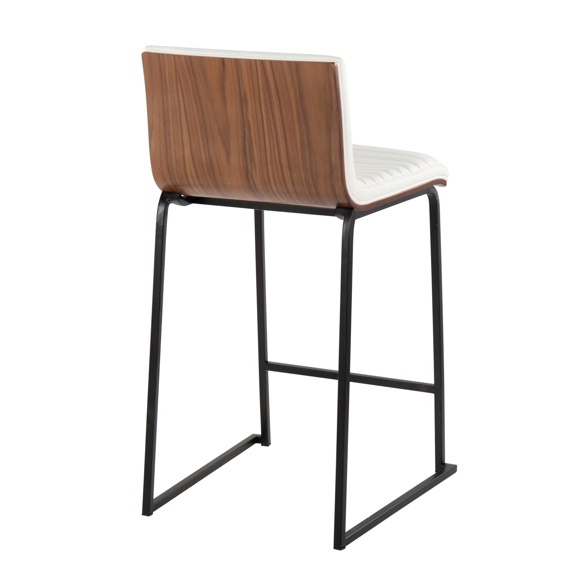 Mason Mara 26" Fixed-Height Counter Stool - Set of 2 - Black Metal, Walnut Wood, White PU