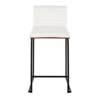 Mason Mara 26" Fixed-Height Counter Stool - Set of 2 - Black Metal, Walnut Wood, White PU