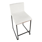 Mason Mara 26" Fixed-Height Counter Stool - Set of 2 - Black Metal, Walnut Wood, White PU