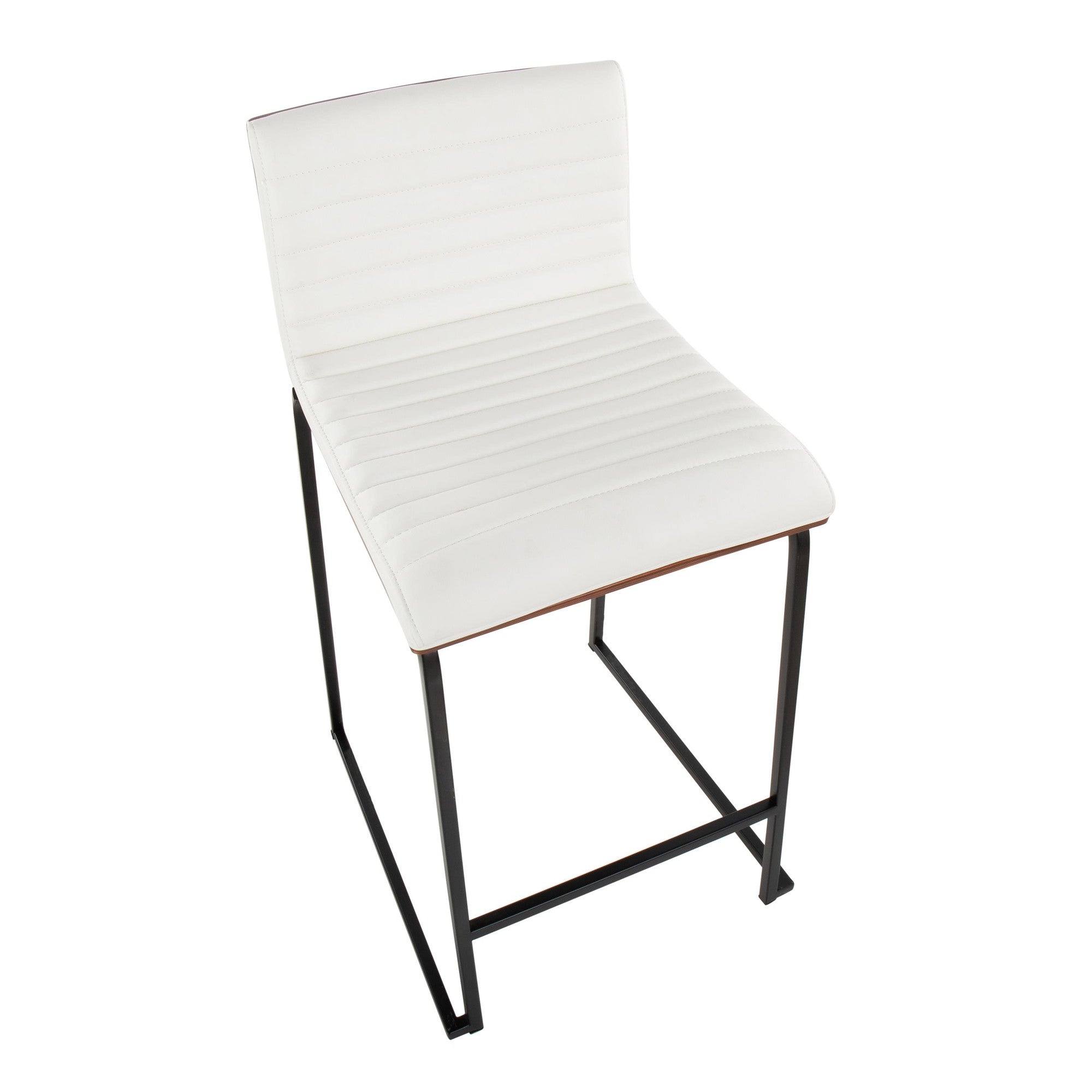 Mason Mara 26" Fixed-Height Counter Stool - Set of 2 - Black Metal, Walnut Wood, White PU