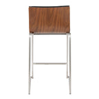 Mason Mara 26" Fixed-Height Counter Stool - Set of 2 - Brushed Stainless Steel, Walnut Wood, Black PU