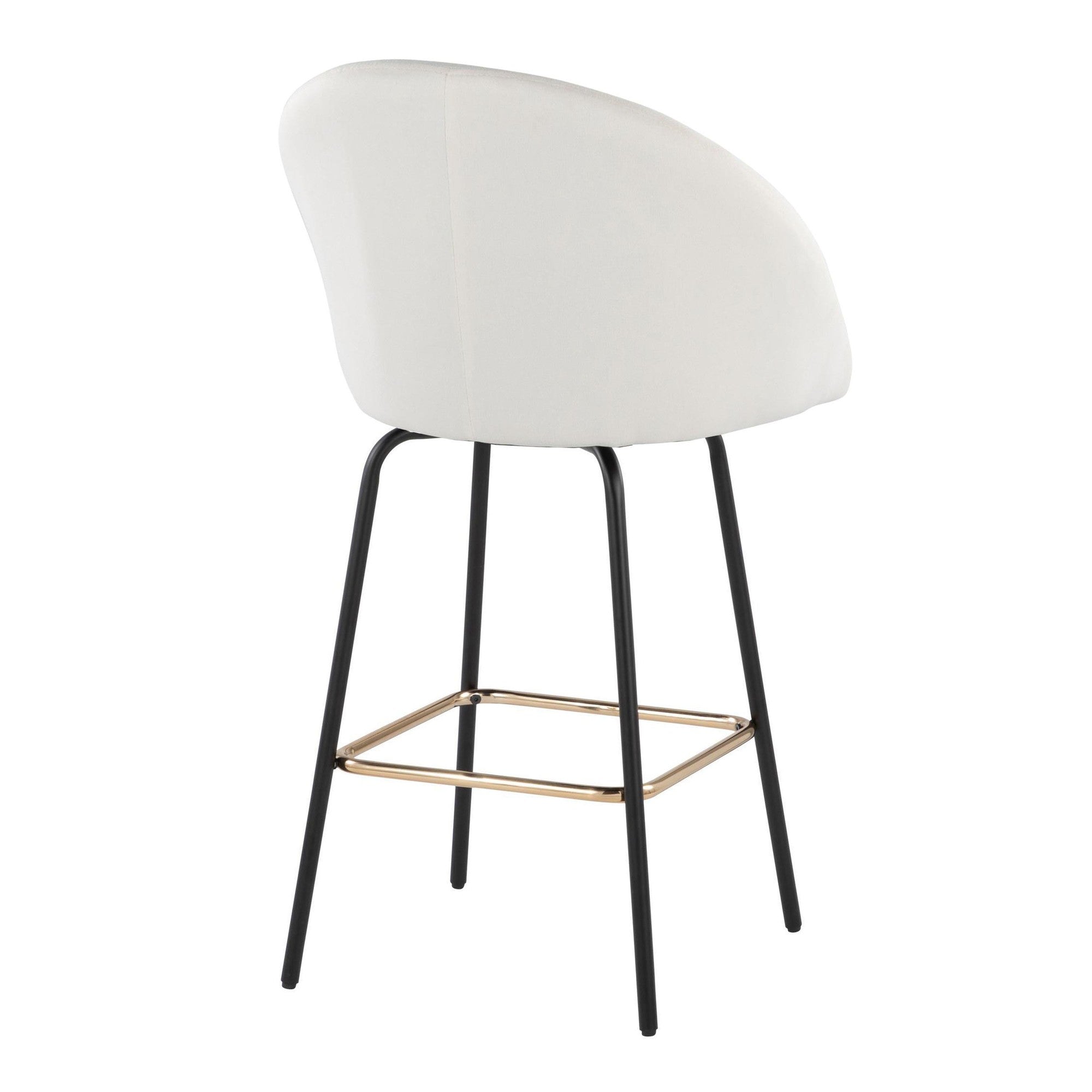 Matisse High Back 26" Fixed-Height Counter Stool - Set of 2 - Black Metal, Cream Performance Fabric, Gold Metal