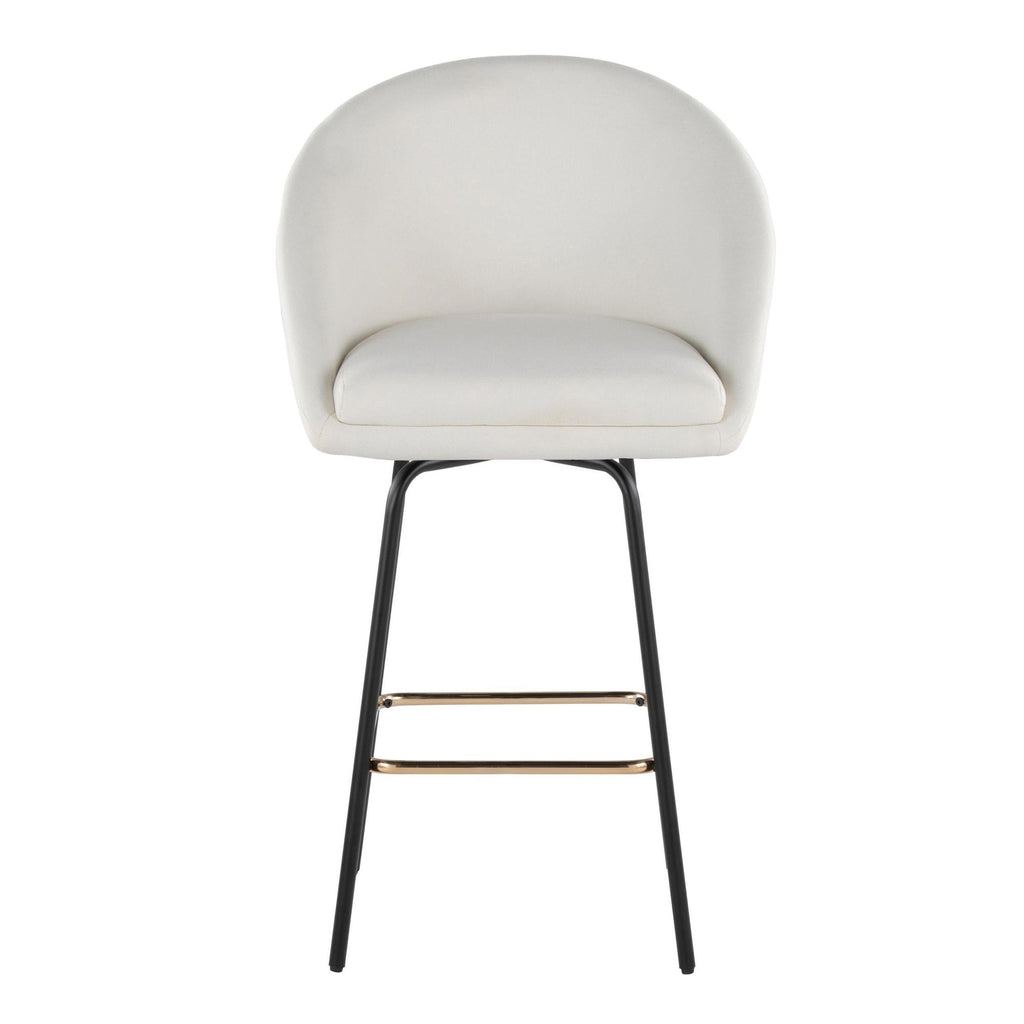 Matisse High Back 26" Fixed-Height Counter Stool - Set of 2 - Black Metal, Cream Performance Fabric, Gold Metal