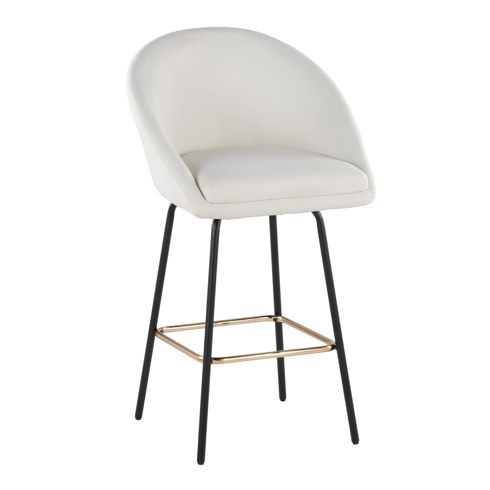 Matisse High Back 26" Fixed-Height Counter Stool - Set of 2 - Black Metal, Cream Performance Fabric, Gold Metal