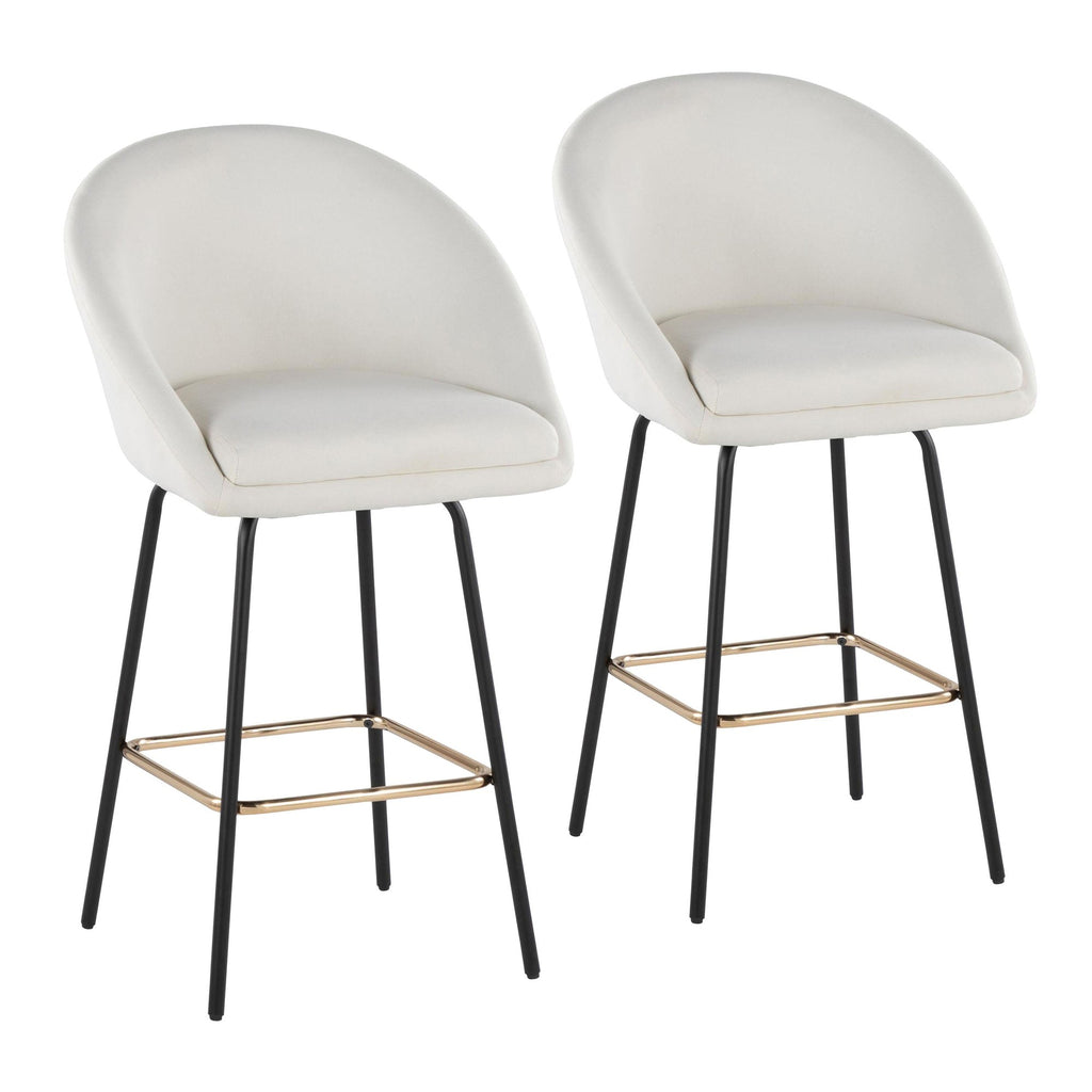 Matisse High Back 26" Fixed-Height Counter Stool - Set of 2 - Black Metal, Cream Performance Fabric, Gold Metal