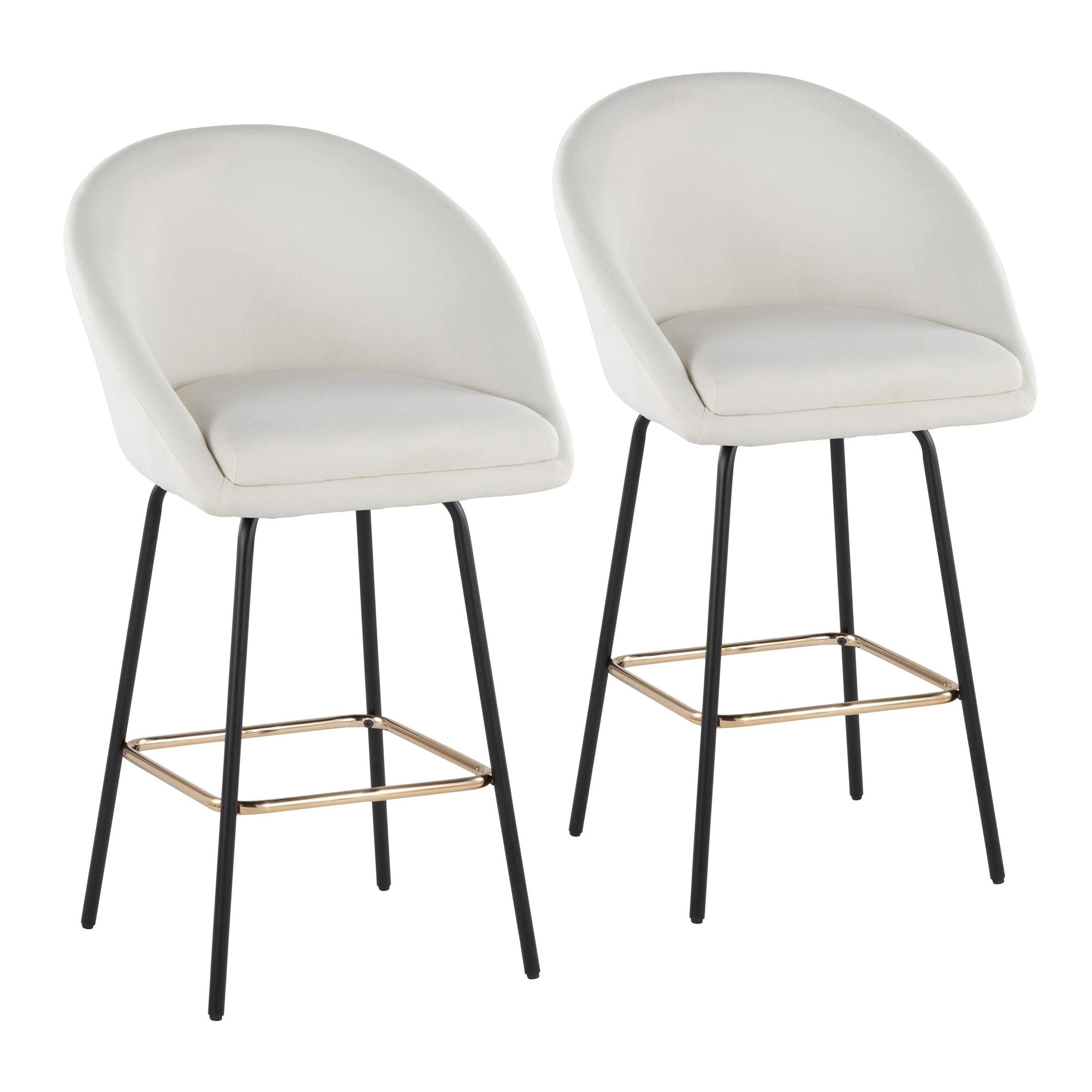 Matisse High Back 26" Fixed-Height Counter Stool - Set of 2 - Black Metal, Cream Performance Fabric, Gold Metal