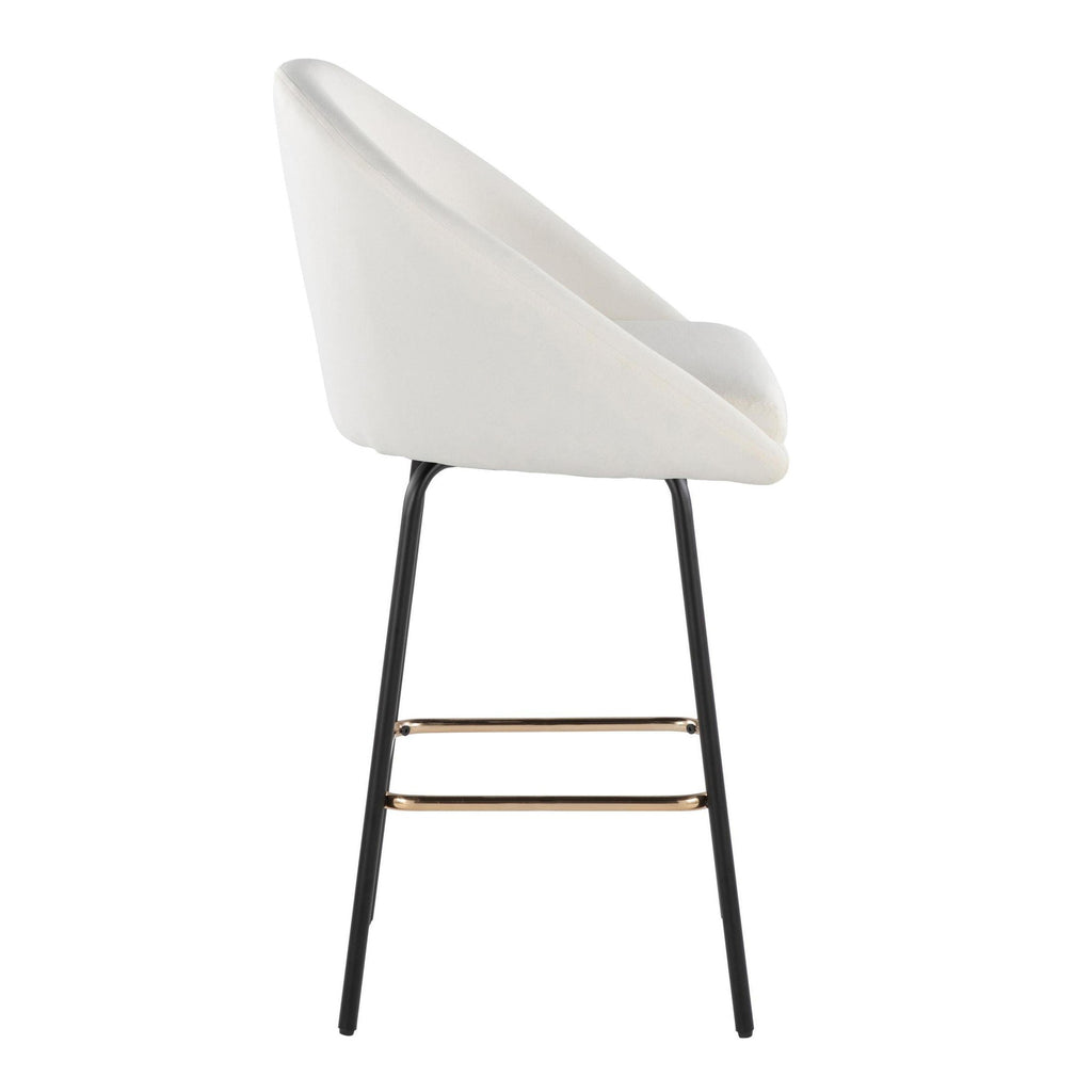 Matisse High Back 26" Fixed-Height Counter Stool - Set of 2 - Black Metal, Cream Performance Fabric, Gold Metal