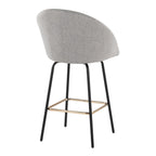 Matisse High Back 26" Fixed-Height Counter Stool - Set of 2 - Black Metal, Grey Performance Fabric, Gold Metal