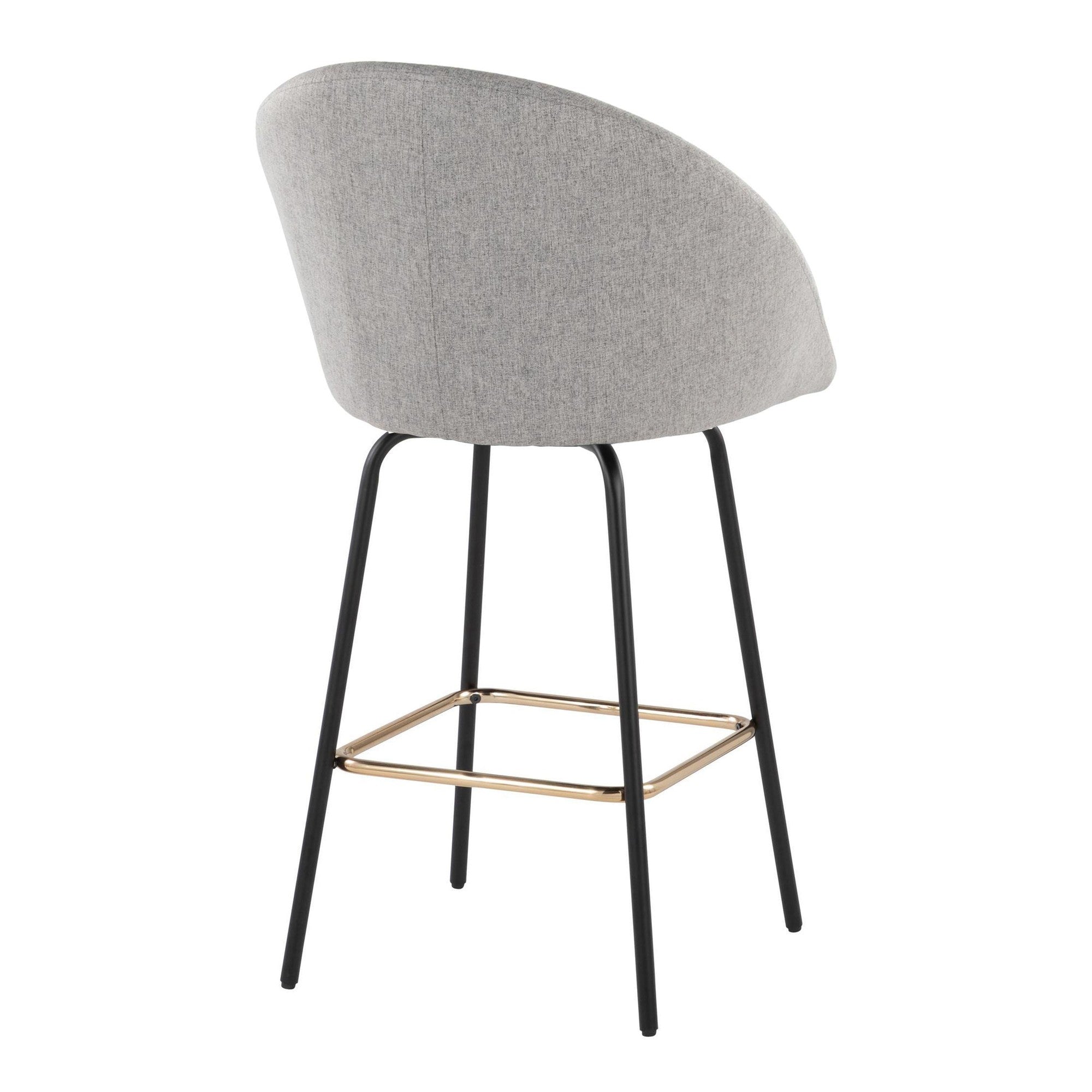 Matisse High Back 26" Fixed-Height Counter Stool - Set of 2 - Black Metal, Grey Performance Fabric, Gold Metal