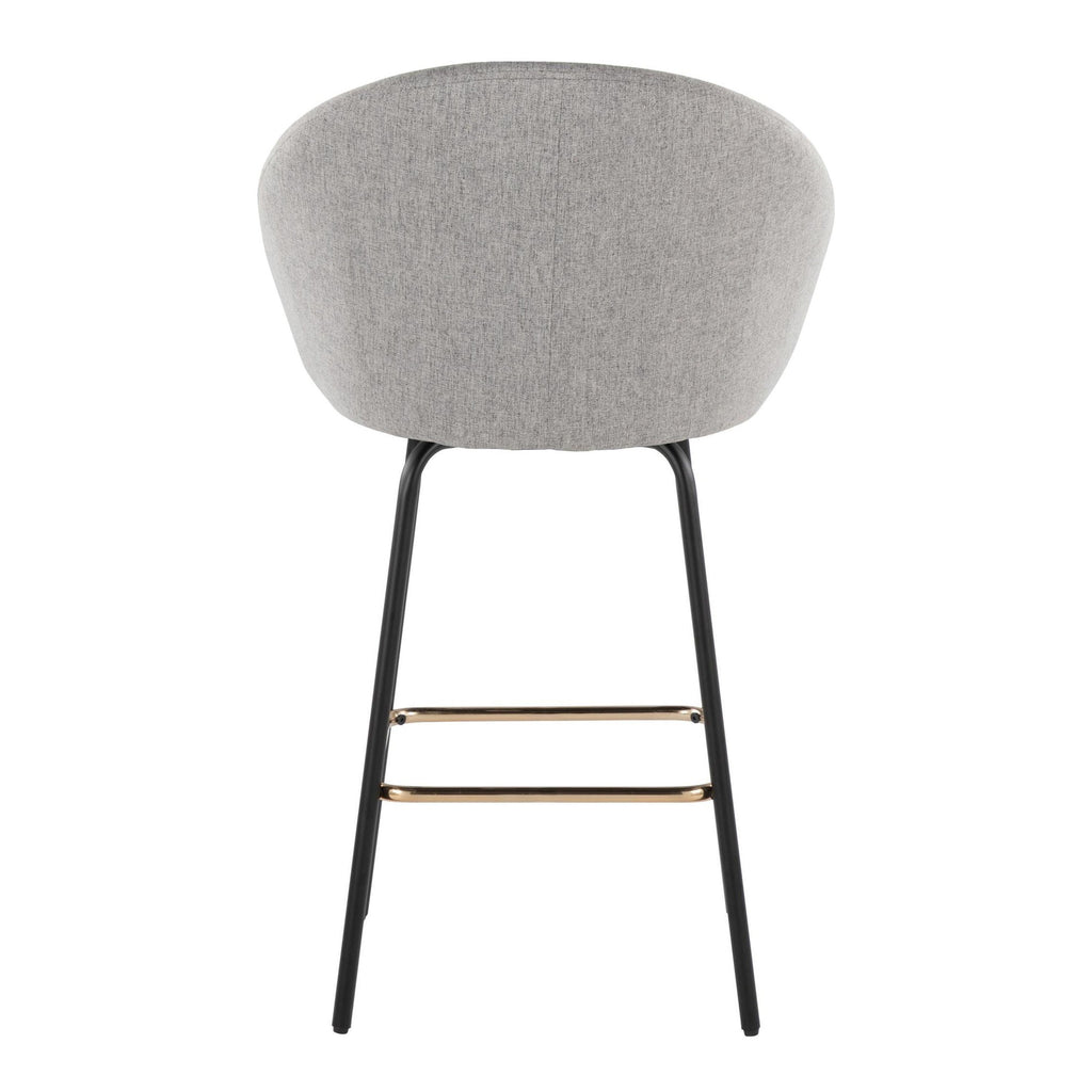 Matisse High Back 26" Fixed-Height Counter Stool - Set of 2 - Black Metal, Grey Performance Fabric, Gold Metal
