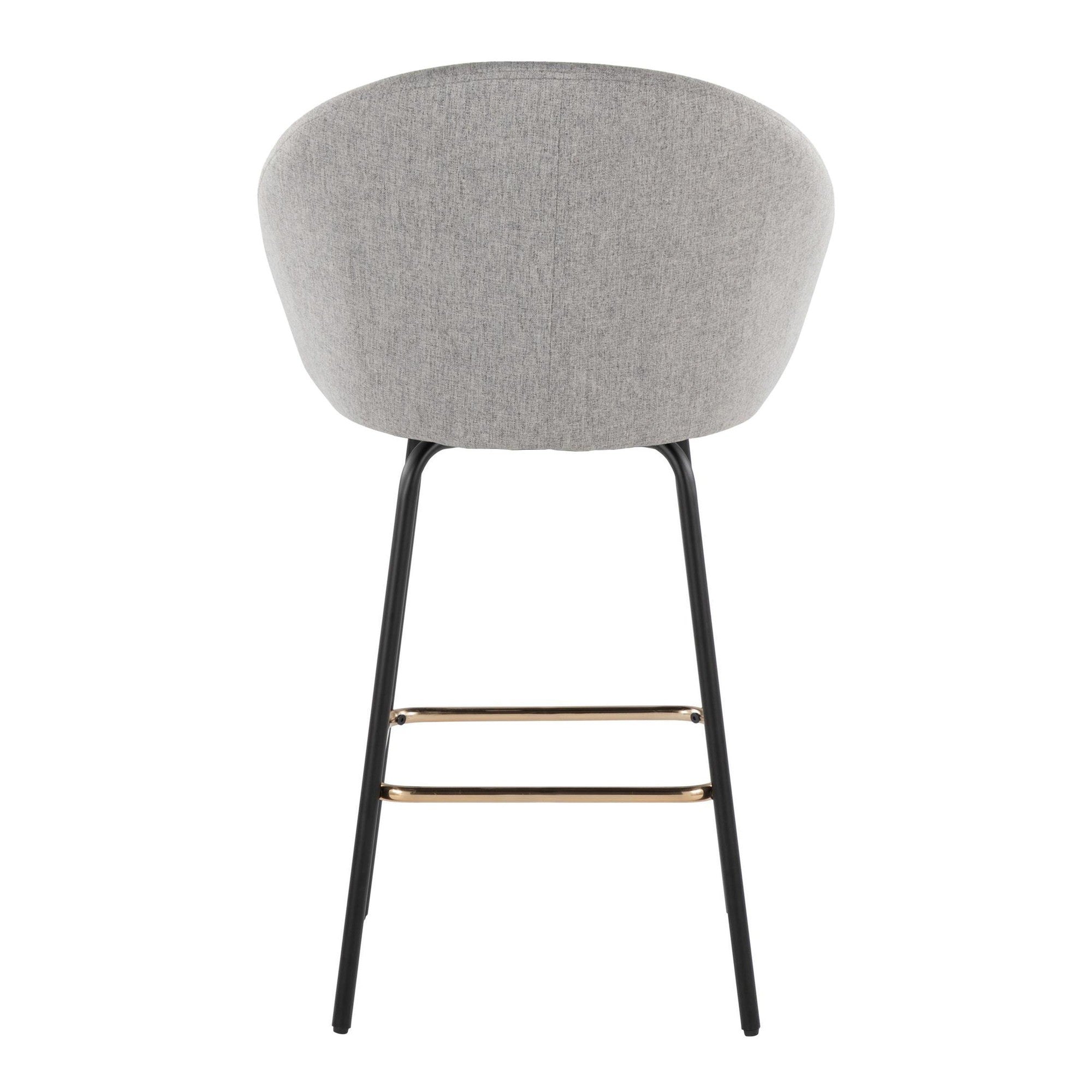 Matisse High Back 26" Fixed-Height Counter Stool - Set of 2 - Black Metal, Grey Performance Fabric, Gold Metal