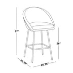 Matisse High Back 26" Fixed-Height Counter Stool - Set of 2 - Black Metal, Grey Performance Fabric, Gold Metal