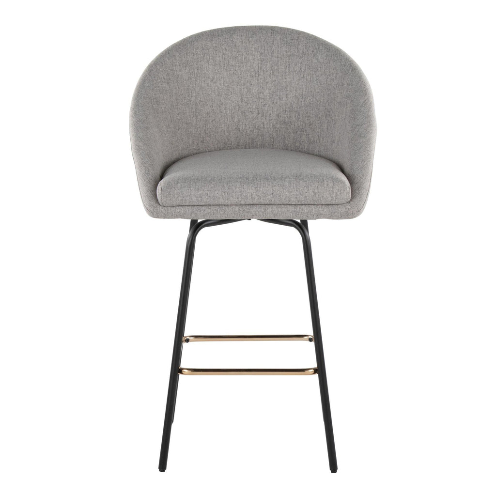Matisse High Back 26" Fixed-Height Counter Stool - Set of 2 - Black Metal, Grey Performance Fabric, Gold Metal