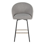 Matisse High Back 26" Fixed-Height Counter Stool - Set of 2 - Black Metal, Grey Performance Fabric, Gold Metal