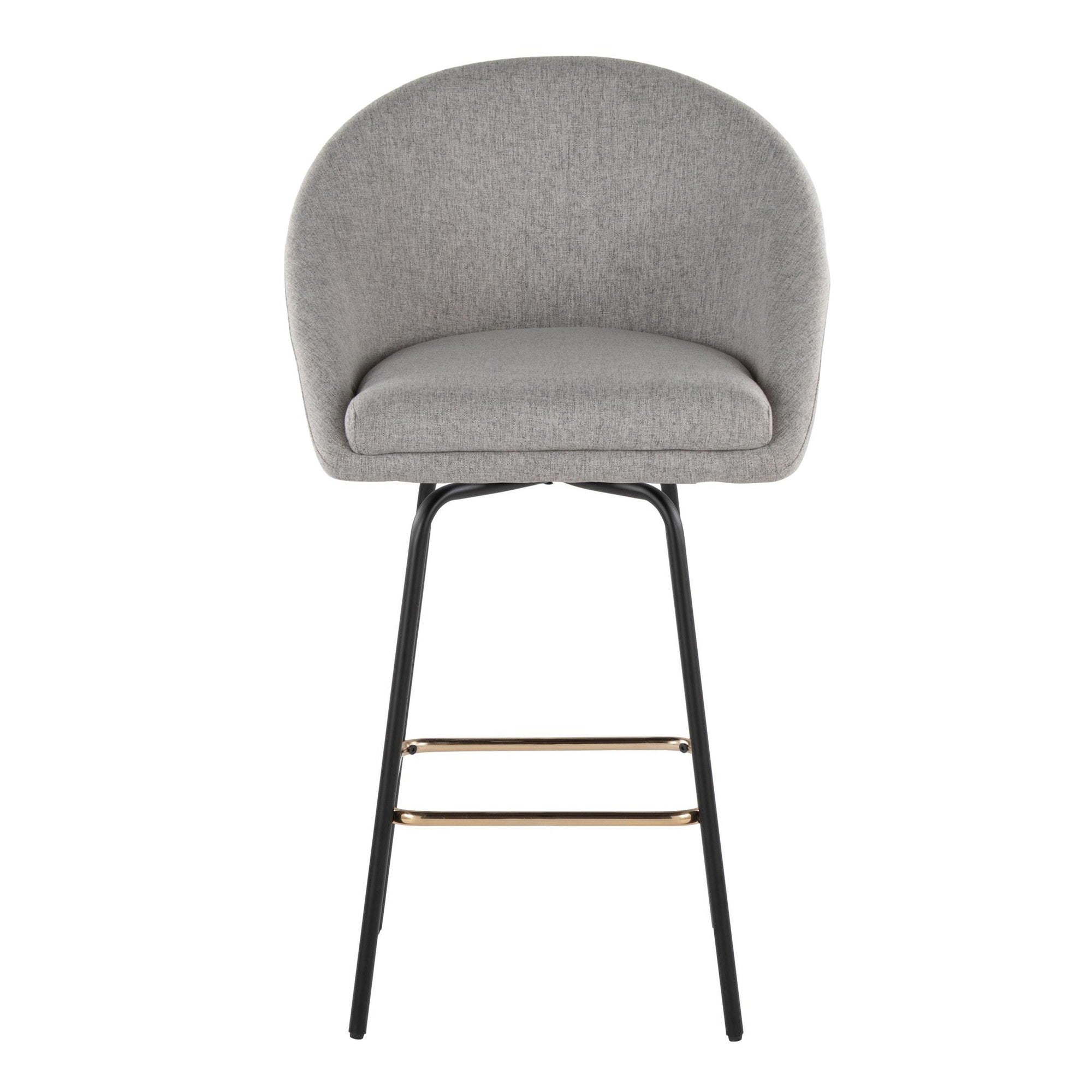 Matisse High Back 26" Fixed-Height Counter Stool - Set of 2 - Black Metal, Grey Performance Fabric, Gold Metal